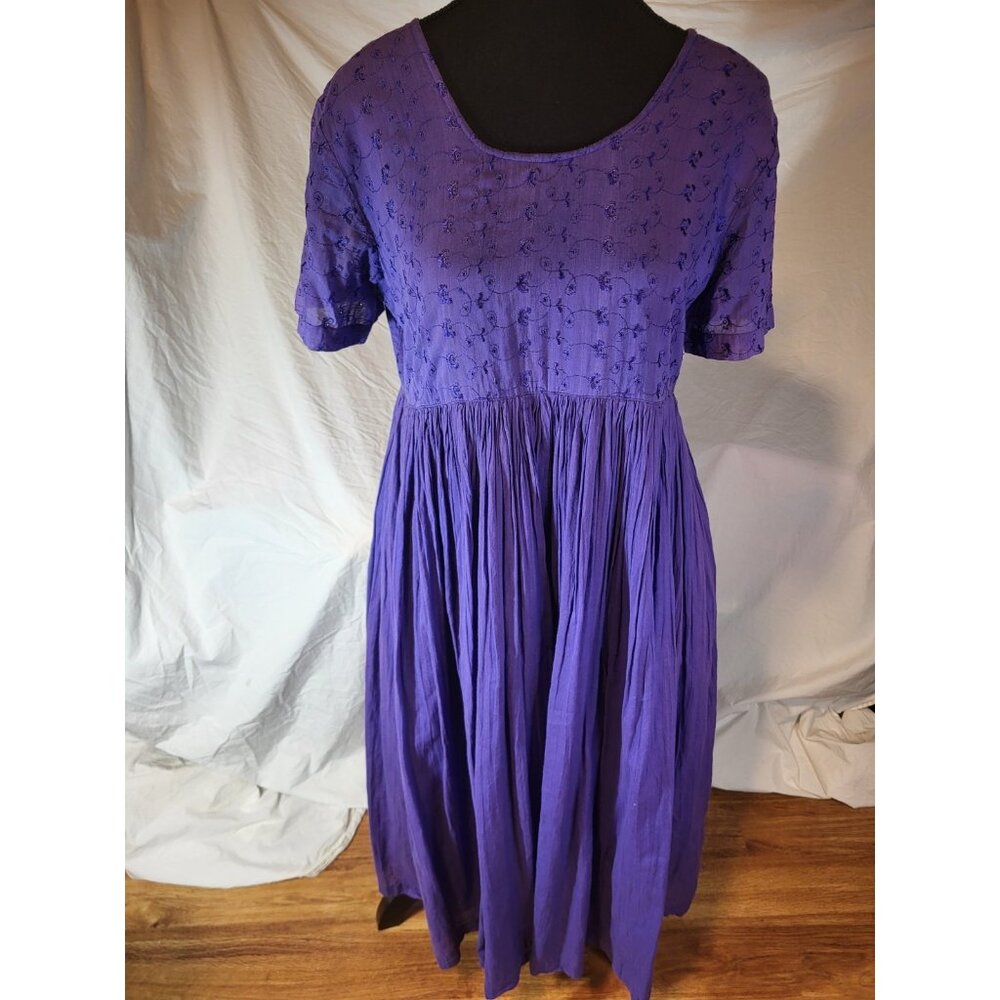 Vtge Ellen Ashley Size PS Purple Floral Embroidered S/S‎ Babydoll Dress Grunge